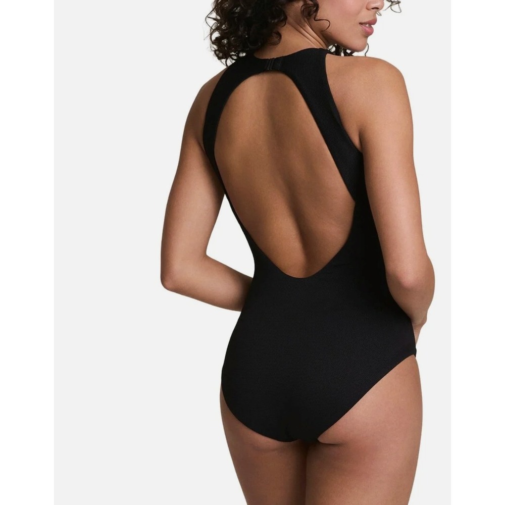 Spanx Pique Shaping High-Neck One-Piece Swimsuit Black XL Resort Vacation UPF 50